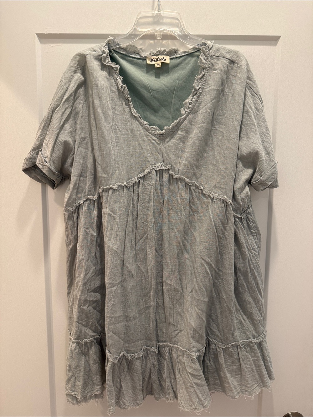entro Light Sage Frayed Ruffle Neck Top